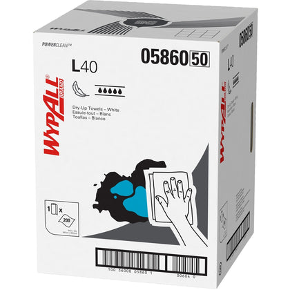 Wypall Power Clean L40 Towels: Extra Absorbent Hydroknit - 200 Sheets/Roll - Cleaning Wipes