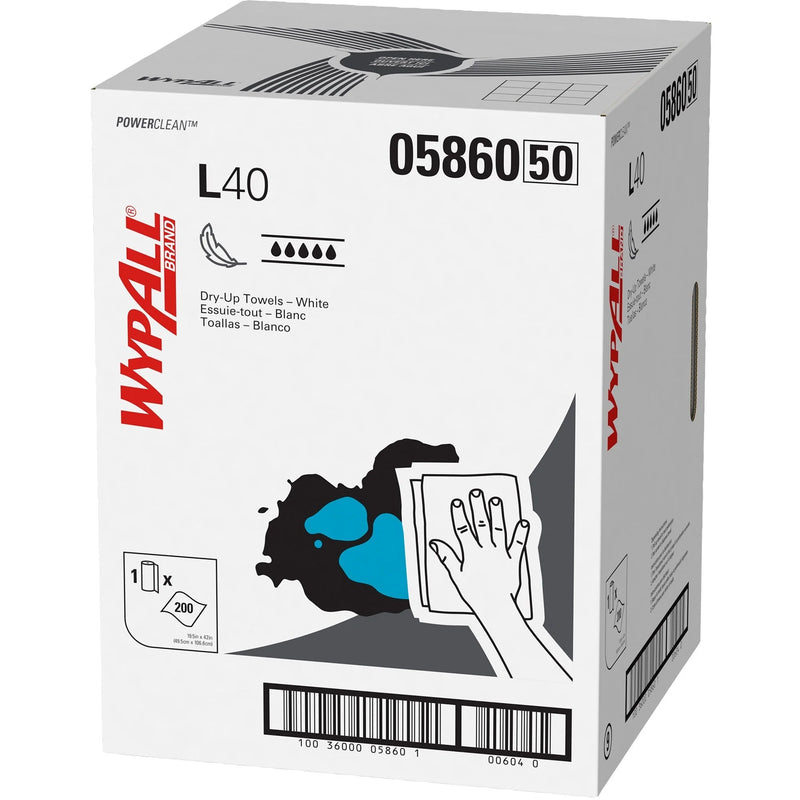 Wypall Power Clean L40 Towels: Extra Absorbent Hydroknit - 200 Sheets/Roll - Cleaning Wipes