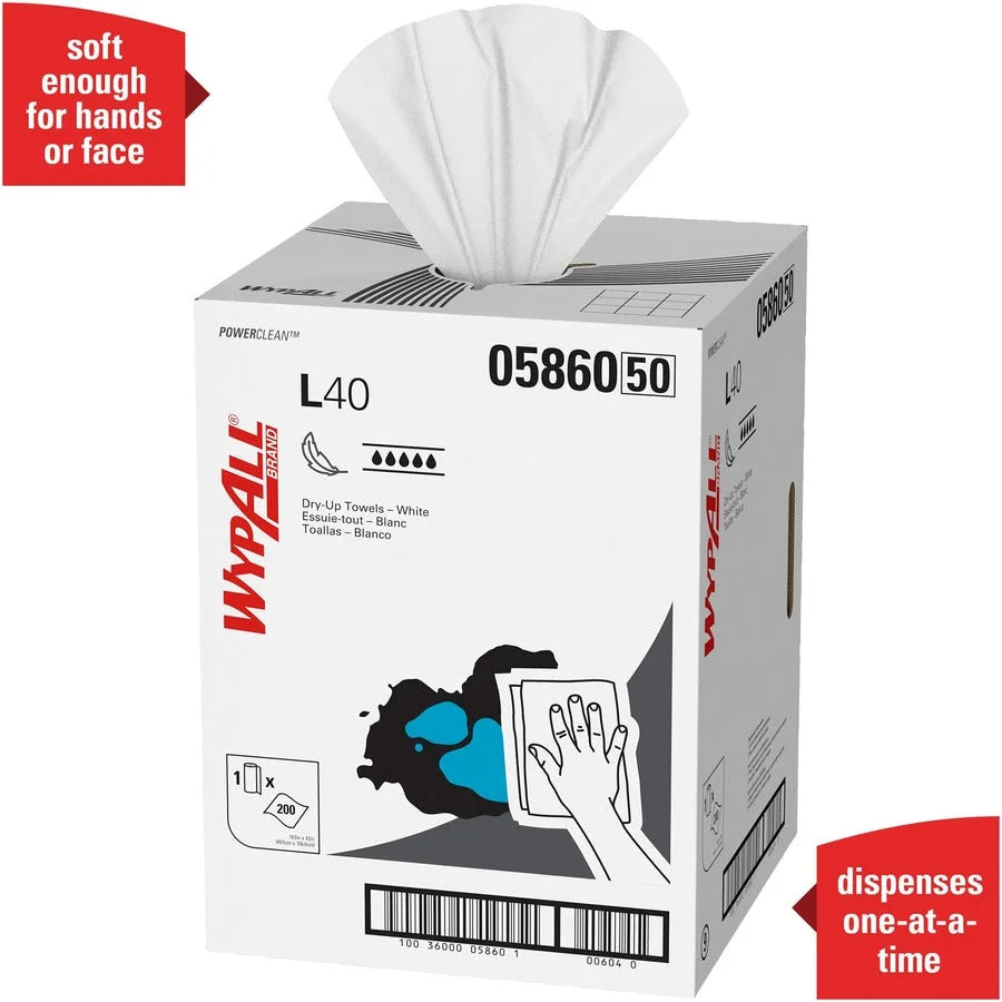 Wypall Power Clean L40 Towels: Extra Absorbent Hydroknit - 200 Sheets/Roll - Cleaning Wipes
