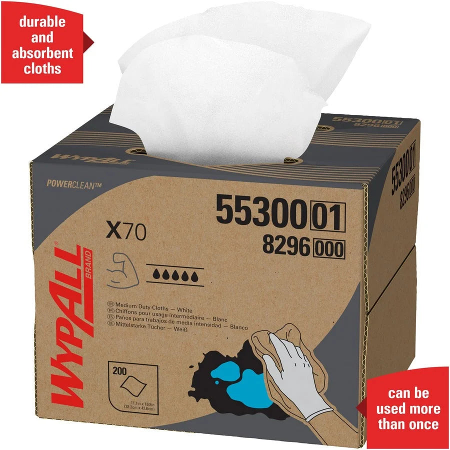 Wypall Power Clean X70 Cloths: Medium Duty 11.10’’ x 16.80’’ White - 200/Carton - Sponges Cleaning Pads & Wipers