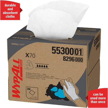 Wypall Power Clean X70 Cloths: Medium Duty 11.10’’ x 16.80’’ White - 200/Carton - Sponges Cleaning Pads & Wipers