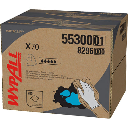 Wypall Power Clean X70 Cloths: Medium Duty 11.10’’ x 16.80’’ White - 200/Carton - Sponges Cleaning Pads & Wipers