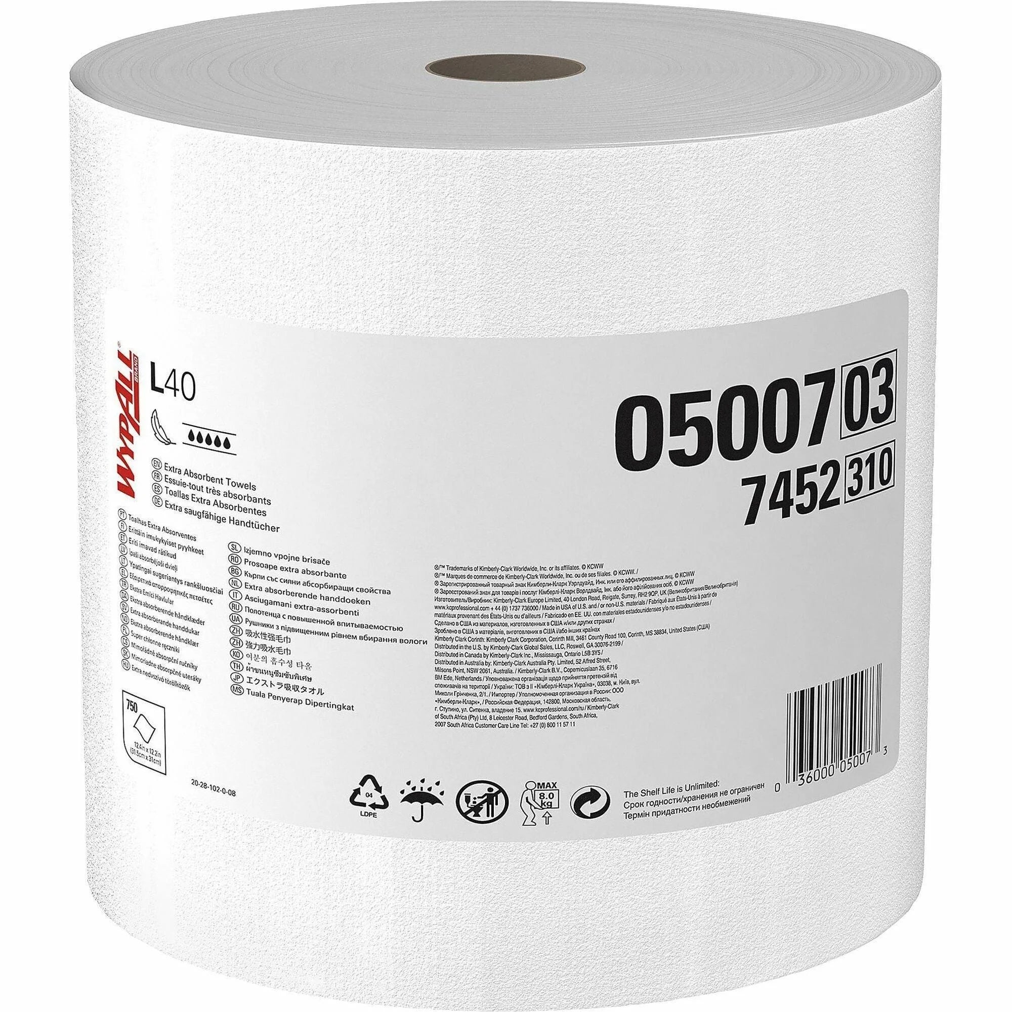 Wypall PowerClean L40 Towels - Extra Absorbent 750 Sheets - White/Blue - Sponges Cleaning Pads & Wipers