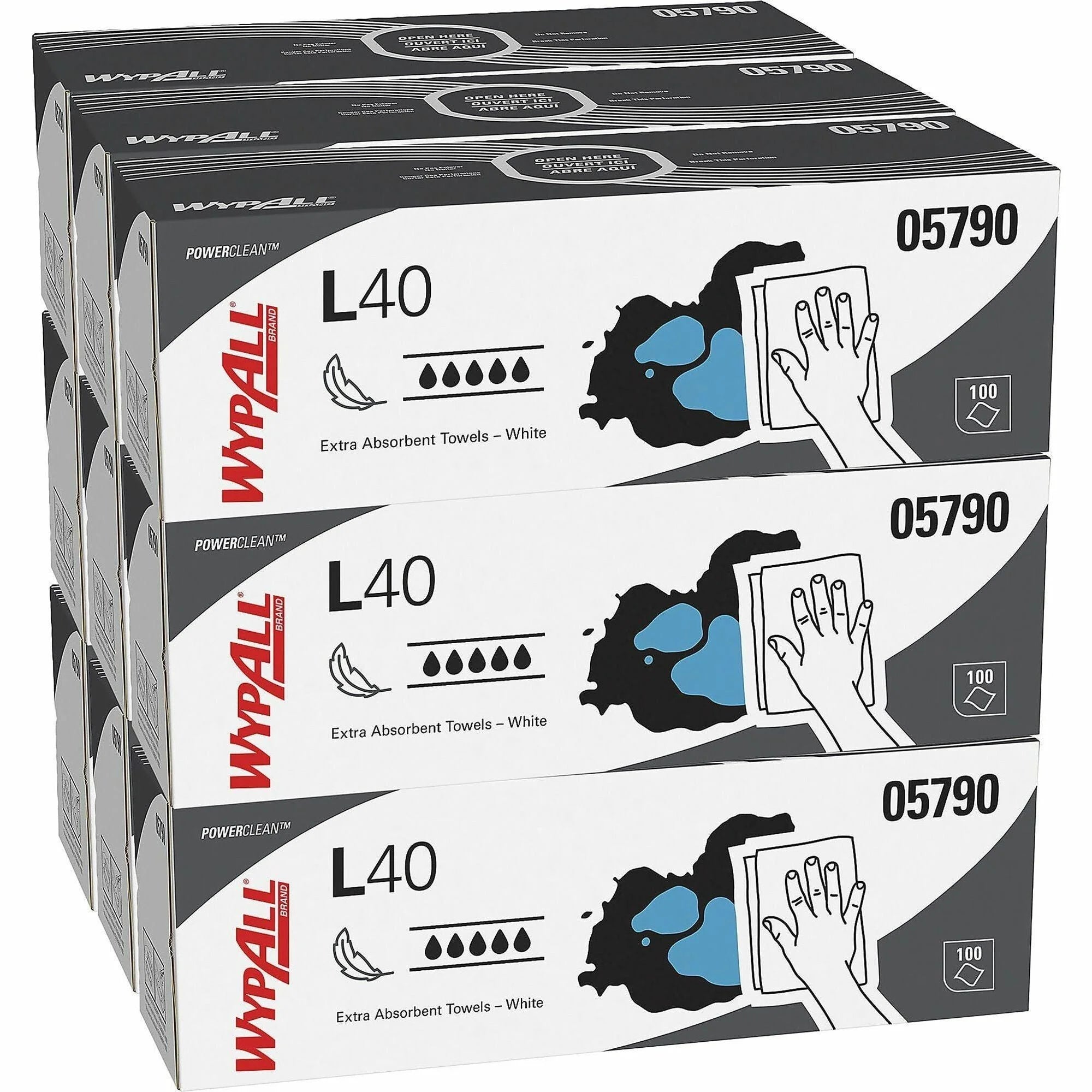 Wypall PowerClean L40 Towels: Extra Absorbent White Towels - 100/Box - Sponges Cleaning Pads & Wipers
