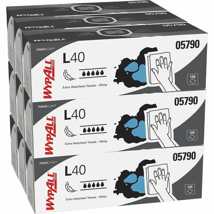 Wypall PowerClean L40 Towels: Extra Absorbent White Towels - 100/Box - Sponges Cleaning Pads & Wipers