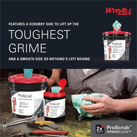 Wypall PowerClean ProScrub Heavy Duty Wet Towels - Orange Citrus Scent - 75/Tub - Hand Soaps/Cleaners