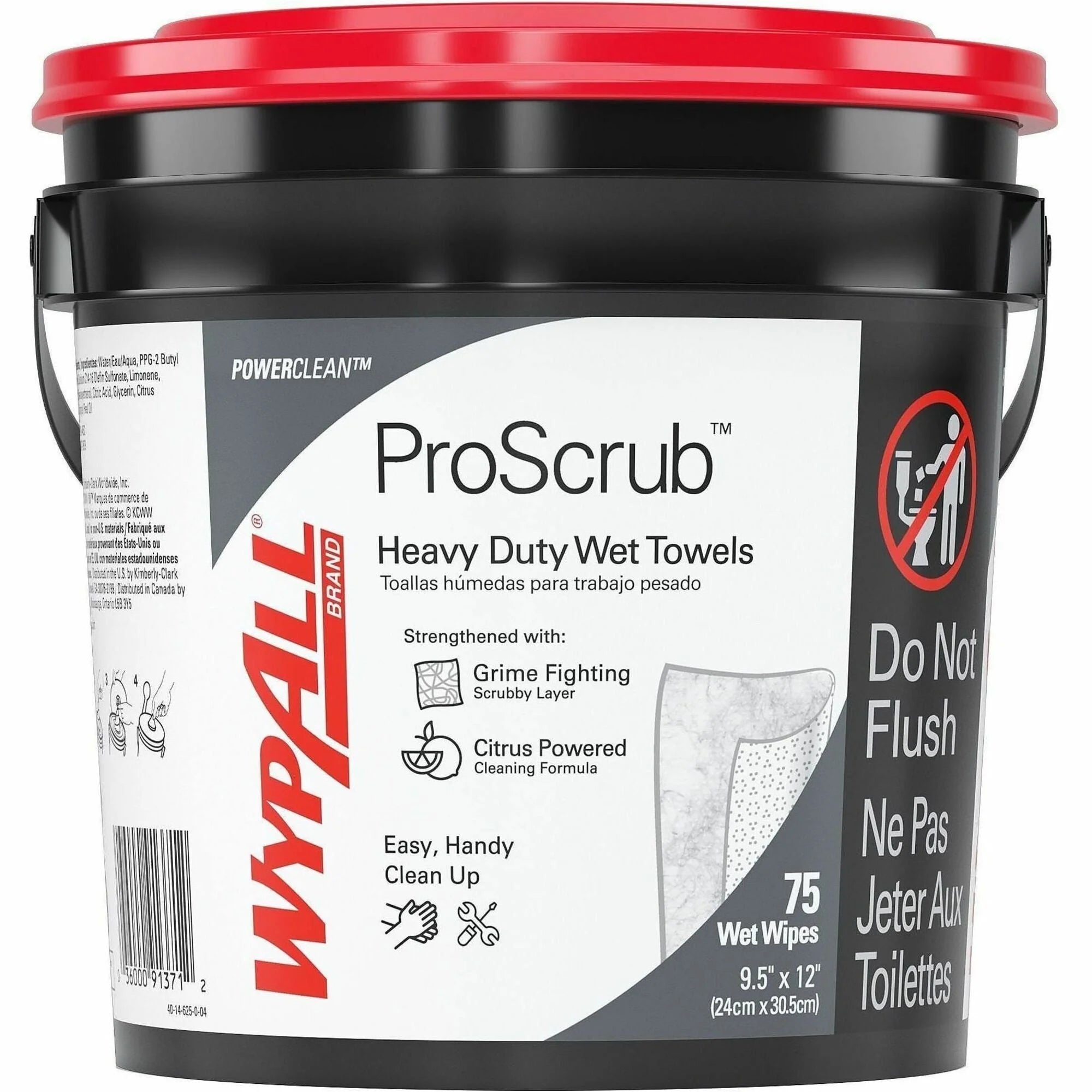 Wypall PowerClean ProScrub Heavy Duty Wet Towels - Orange Citrus Scent - 75/Tub - Hand Soaps/Cleaners