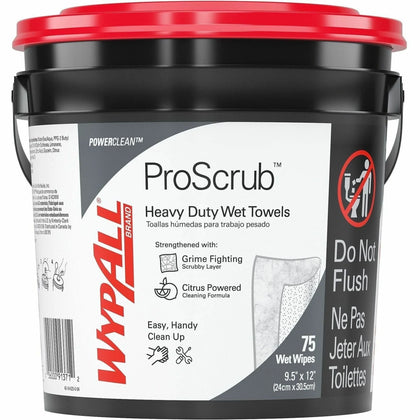 Wypall PowerClean ProScrub Heavy Duty Wet Towels - Orange Citrus Scent - 75/Tub - Hand Soaps/Cleaners