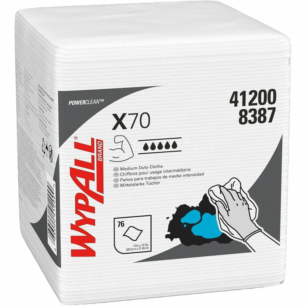 Wypall PowerClean X70 Cloths: Medium Duty White - 76/Pack - Sponges Cleaning Pads & Wipers