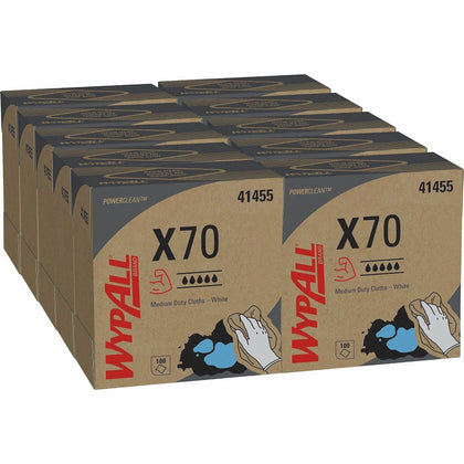 Wypall PowerClean X70 Cloths - Medium Duty White Hydroknit - 100/Box - Sponges Cleaning Pads & Wipers