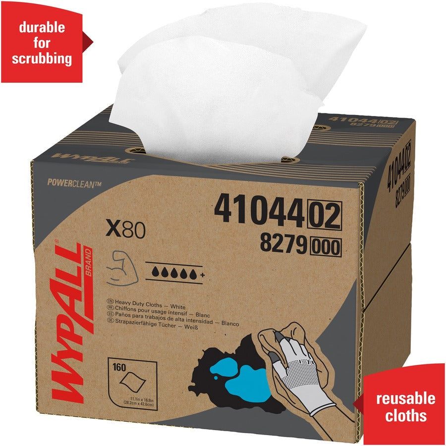Wypall PowerClean X80 Heavy Duty Cloths - Brag Box - 160/Carton - Cleaning Wipes
