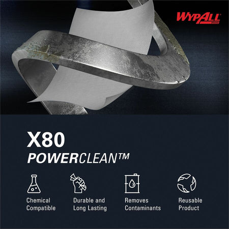 Wypall PowerClean X80 Heavy Duty Cloths Extended Use Cloths - Quarter-fold - Rear