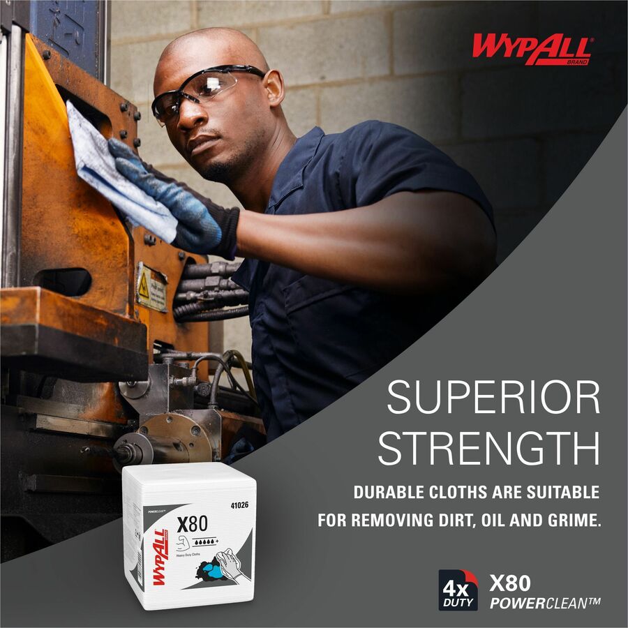 Wypall PowerClean X80 Heavy Duty Cloths Extended Use Cloths - Quarter-fold - Right