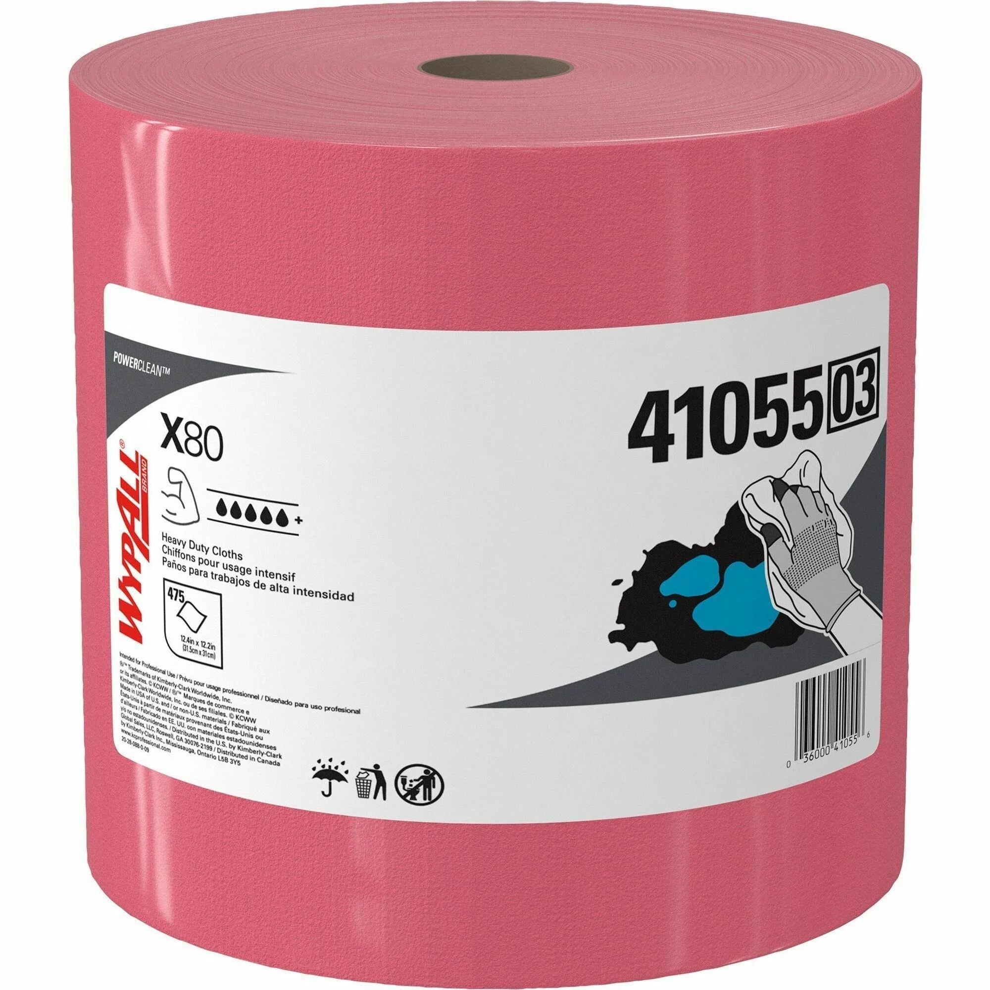 Wypall PowerClean X80 Heavy Duty Cloths Jumbo Roll - 475 Sheets - Red - Sponges Cleaning Pads & Wipers