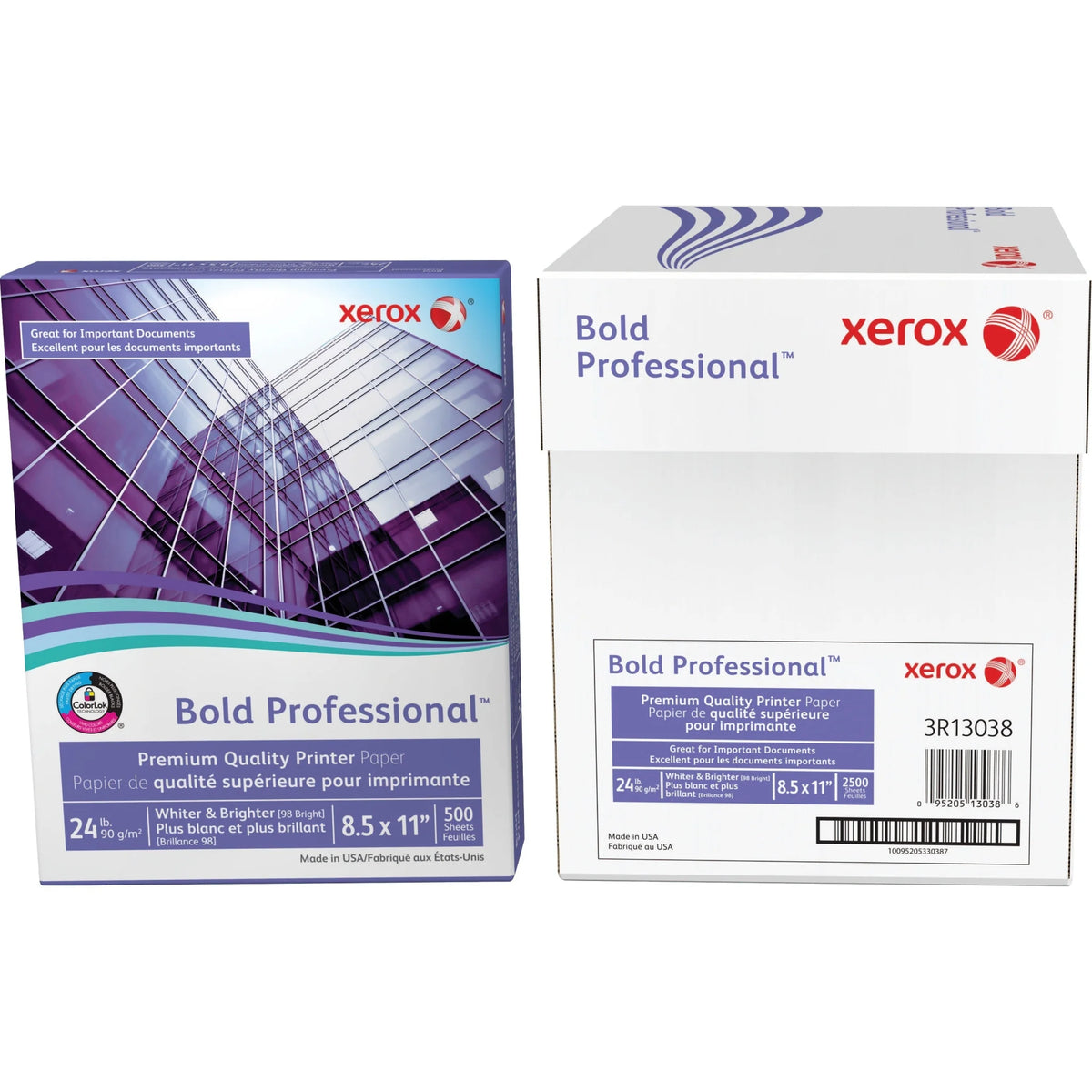 Xerox Bold Professional Quality Paper: White Letter Size 24 lb - ColorLok Technology Jam-free - 500 Sheets - Copy &