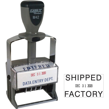 Xstamper ClassiX Self-inking Date Stamp - Customizable 1.37’’ x 2.25’’ - Red/Blue - Daters
