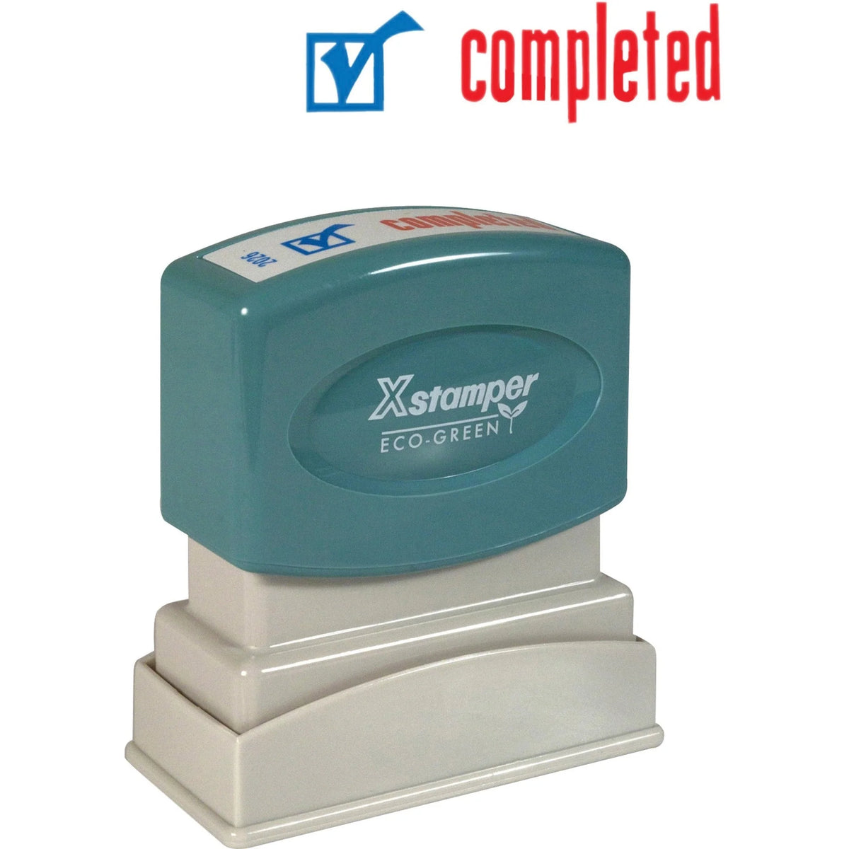Xstamper COMPLETED Title Stamp: Red/Blue Message Stamp - Address & Office Stamps