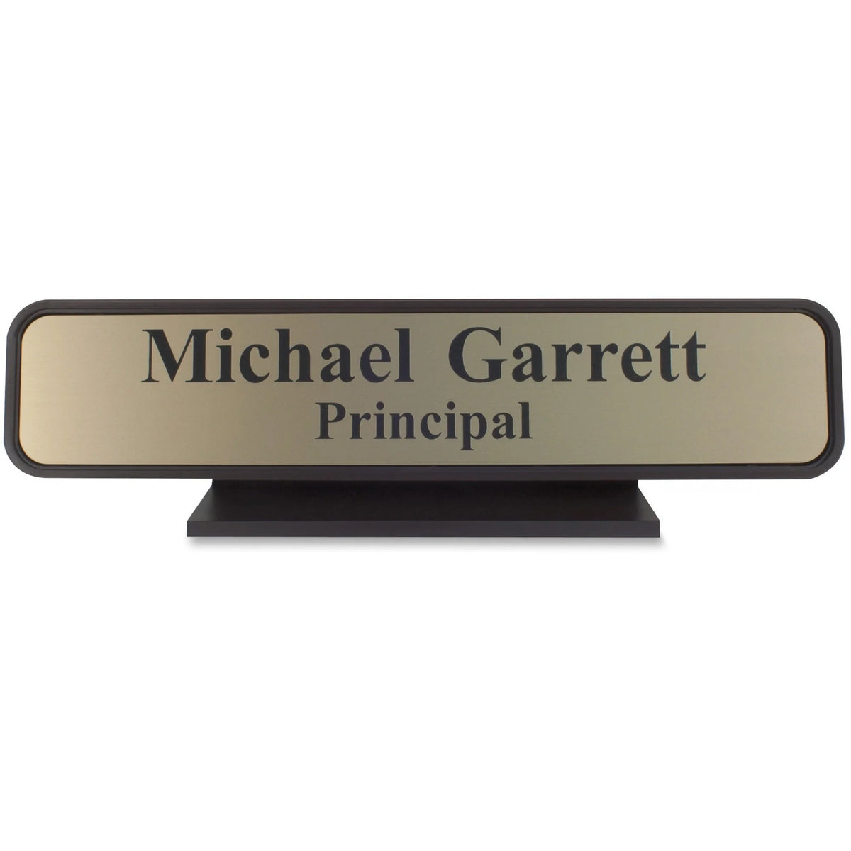 Xstamper Designer Framed Desk Sign - Elegant Brown Aluminum & Plastic - 10’’x2’’ - Signs Nameplates