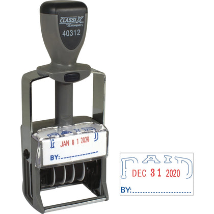 Xstamper Heavy-duty PAID Self-Inking Dater Stamp - Blue/Red Metal/Plastic - Daters