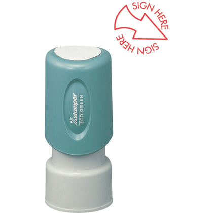 Xstamper Pre-inked SIGN HERE Round Stamp - TOPS! - Pink - Recycled - Address & Office Stamps
