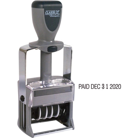 Xstamper Self-Inking 12 Phrase Dater Stamp - Black Metal - 1 Each - Daters