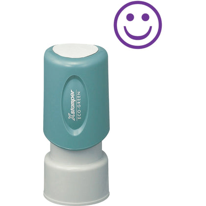 Xstamper Smiley Face Stamp - GOOD Message/Design - Blue - Recycled - Address & Office Stamps