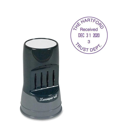 Xstamper VX Pre-inked Round Date Stamp - Custom Message - Daters