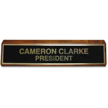 Xstamper Wood Base Brass Plated Desk Sign - Elegant & Walnut Finish - Signs Nameplates