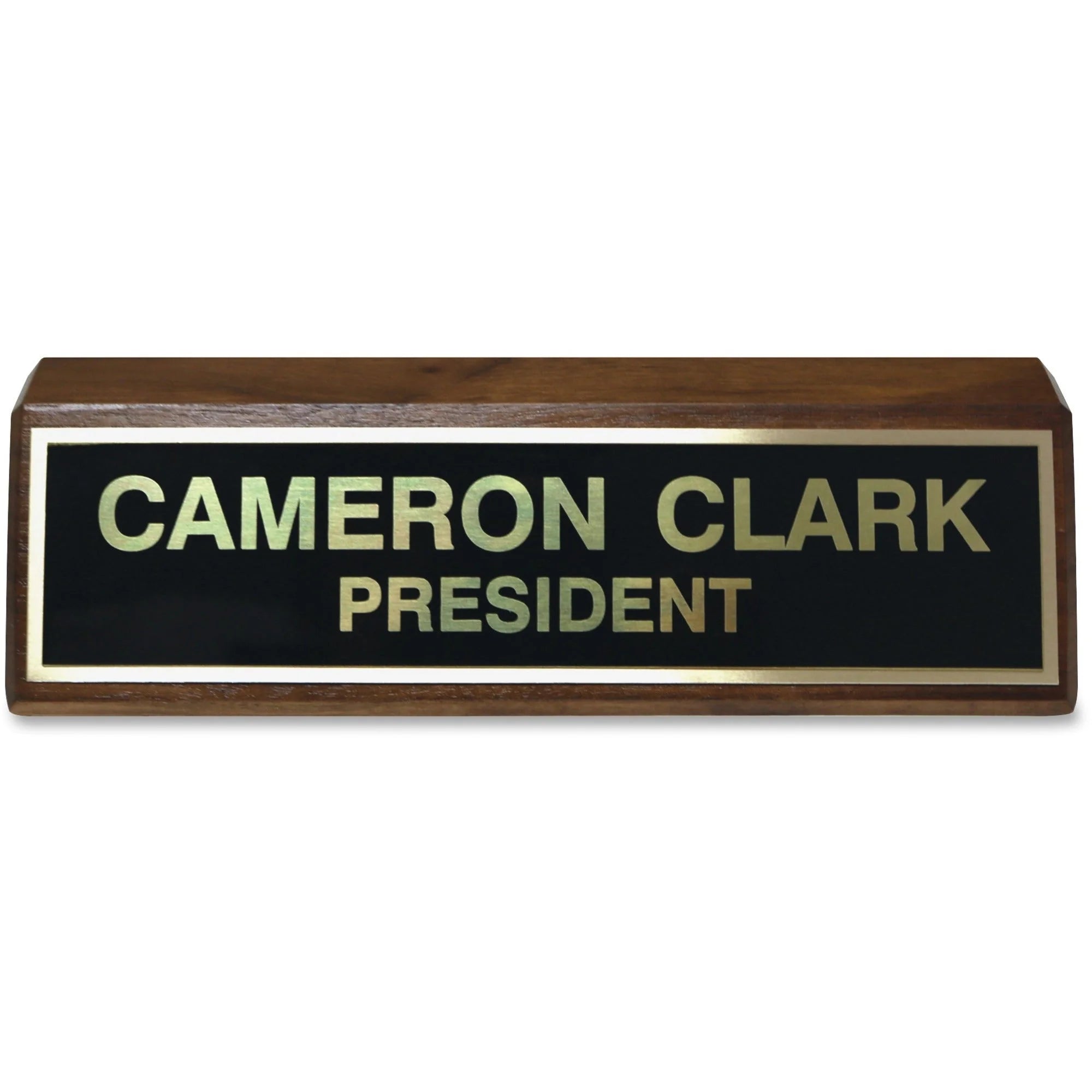 Xstamper Wood Base Brass Plated Desk Sign - Elegant & Walnut - ID Badges Supplies