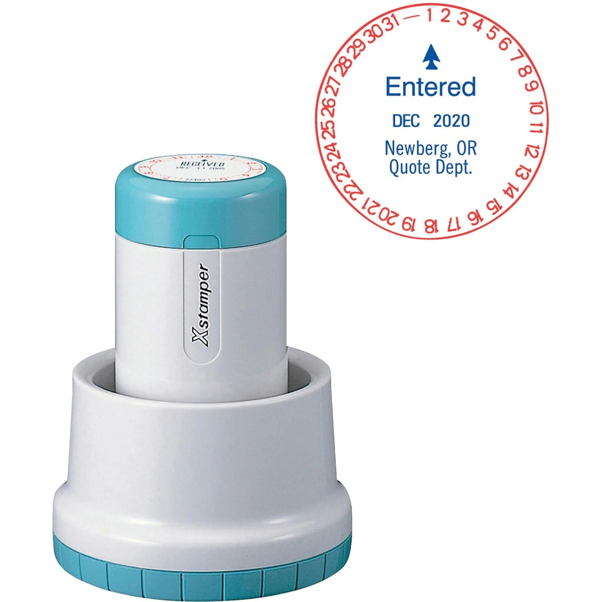 Xstamper XpeDater Rotary Custom Date Stamp - 1.19’’ Impression - Red/Blue - Daters