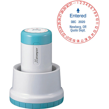 Xstamper XpeDater Rotary Custom Date Stamp - 1.19’’ Impression - Red/Blue - Daters