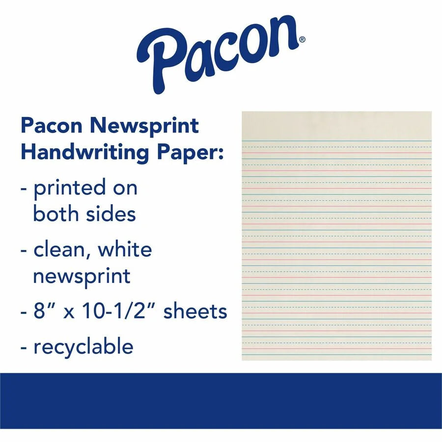 Zaner-Bloser Dotted Midline Newsprint Paper - 500 Sheets - 0.50’’ Ruled - White - Handwriting & Pads