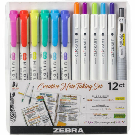 Zebra Creative Note Taking Set: Fine Pen Marker and Gel Ink - 12 Pack - Markers & Dry-Erase