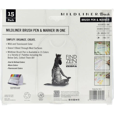 Zebra MILDLINER Brush Pen & Marker Set - Dual Ended - Assorted Ink - 15 Pack - Art Markers