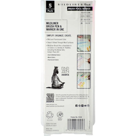 Zebra MILDLINER Dual Ended Brush Pen & Marker Set - Vibrant Fluorescent Colors - 5-Pack - Art Markers