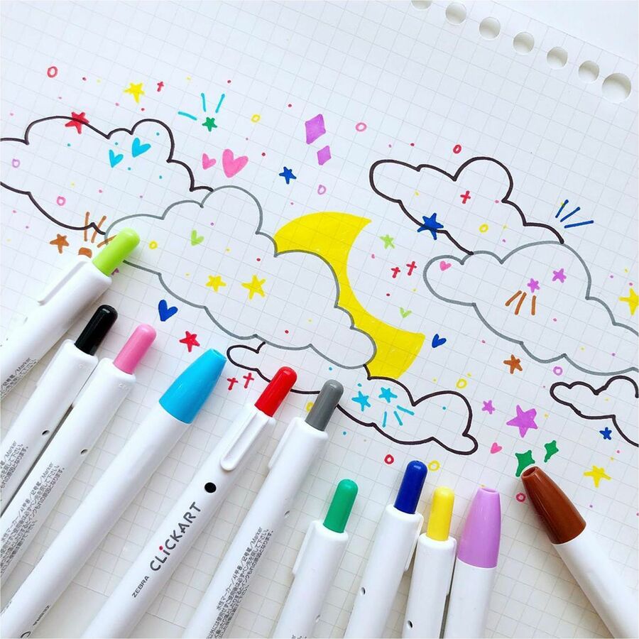 Zebra Pen ClickArt Retractable Markers Bullet Tip Assorted Colours 12/pkg - Right