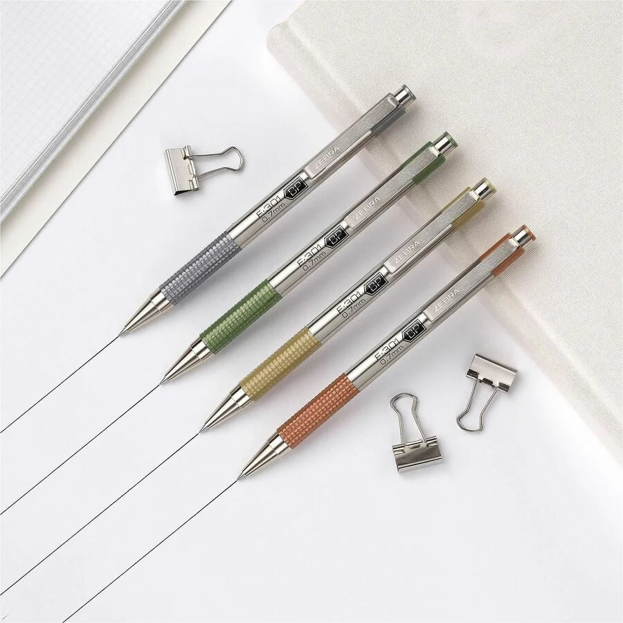 Zebra Pen F-301 EarthyTones Ballpoint Pens - Refillable Retractable - Black Ink - Stainless Steel Barrel - 4 Pack