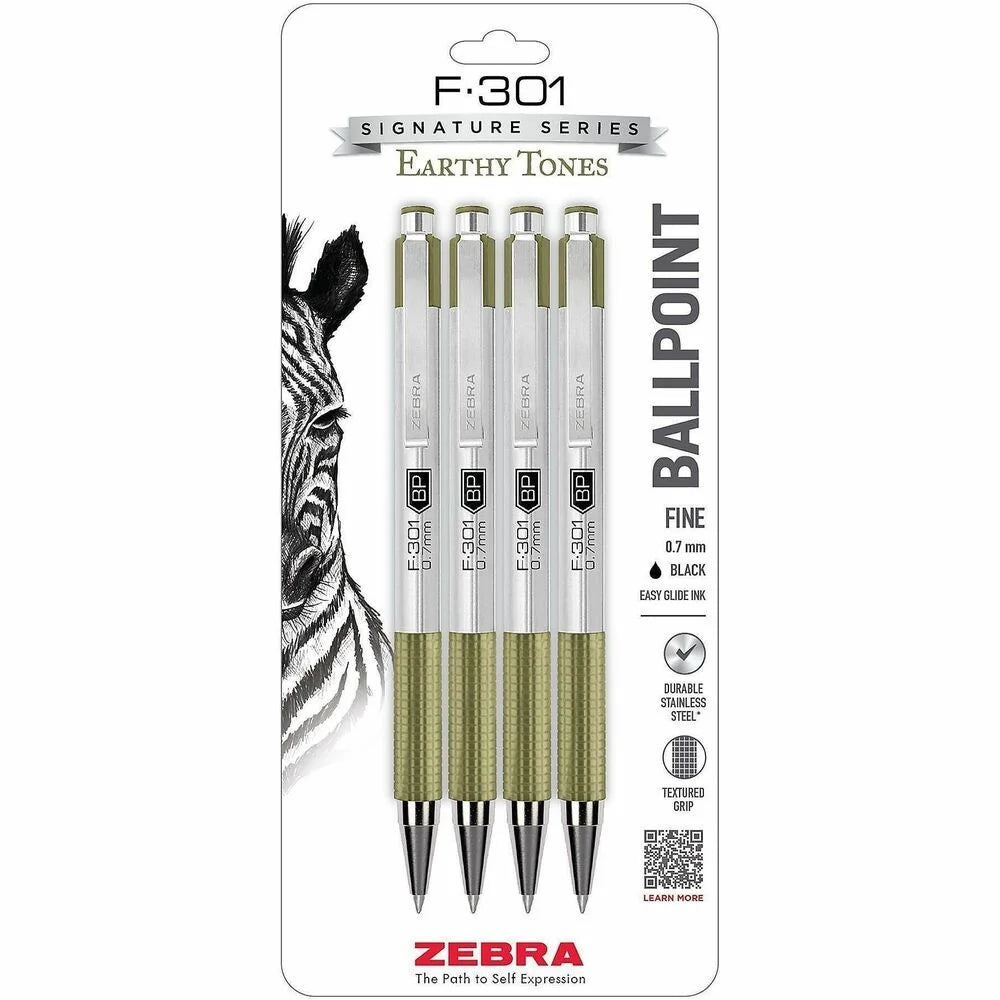Zebra Pen F-301 EarthyTones Ballpoint Pens - Sage Stainless Steel Barrel