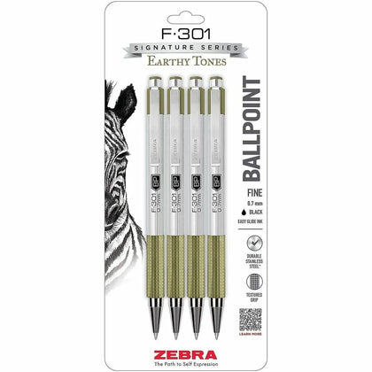 Zebra Pen F-301 EarthyTones Ballpoint Pens - Sage Stainless Steel Barrel