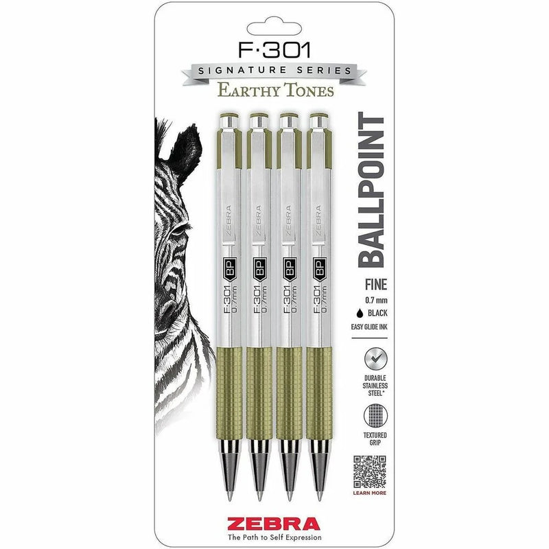 Zebra Pen F-301 EarthyTones Ballpoint Pens - Sage Stainless Steel Barrel