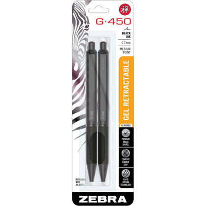 Zebra Pen G-450 Gel Retractable 0.7mm Black 2Pk - Smooth Writing Experience - Pens