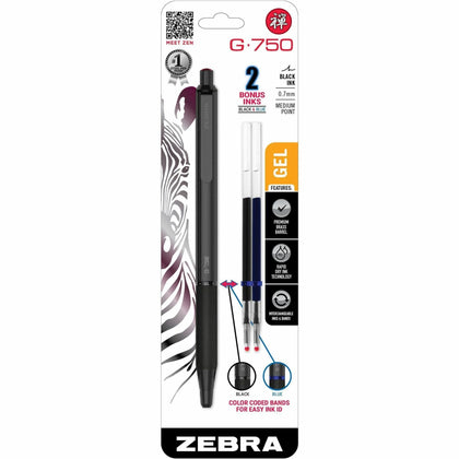 Zebra Pen G-750 Gel Retractable: Smooth Writing 0.7mm Black - Pens