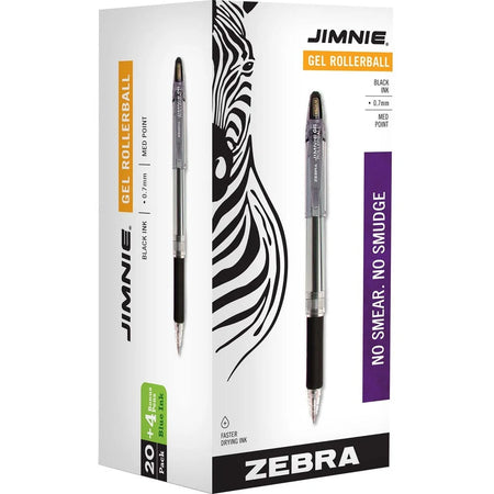 Zebra Pen Jimnie Gel Rollerball Pens - Medium Point - Black Ink - 24 Pack