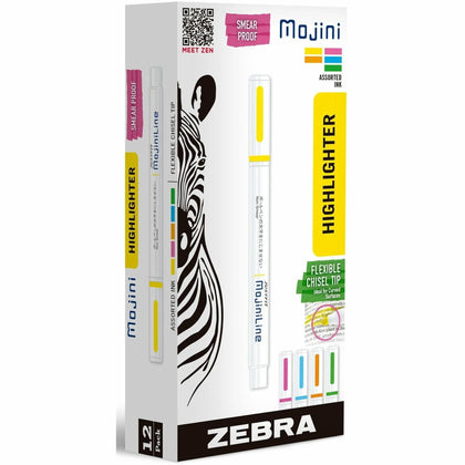 Zebra Pen Mojini Highlighters - Assorted Ink Water-Based - 4mm Chisel Tip - 1 Dozen