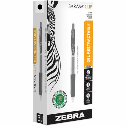 Zebra Pen SARASA Clip Gel - 0.7mm Point - Black Ink - Water Pigment - 1 Dozen - Pens