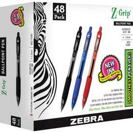 Zebra Pen Z-Grip Ballpoint Pens - Medium Point - Assorted Ink - 48 Pack