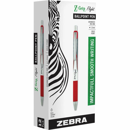 Zebra Pen Z-Grip Flight Red Ink Pens - Bold 1.2mm Point - 12 Pack
