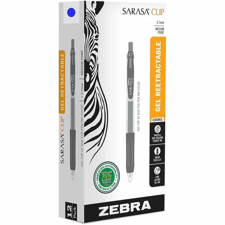 Zebra SARASA Clip Gel Pen: 0.7mm Blue Ink - Water Pigment Gel-based - 1 Dozen - Pens