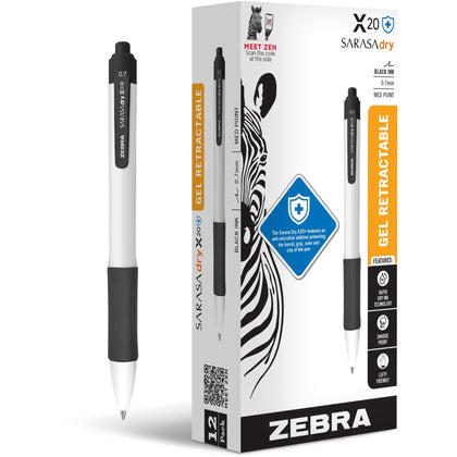 Zebra SARASA Dry Gel Pen 0.7mm - Black Ink - White Barrel - 12 Pack - Pens