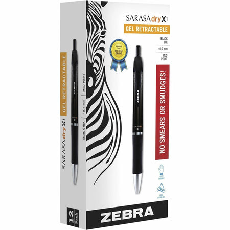 Zebra SARASA dry X1 Gel Pen - Retractable Black Ink - Dry Gel-based - 1 Dozen - Pens